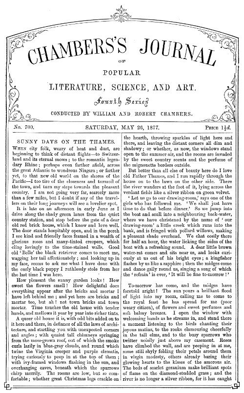 Chambers's Journal of Popular Literature, Science, and Art, No. 700 / May 26, 1877 Chambers's Journal of Popular Literature, Science, and Art, No. 700 / May 26, 1877